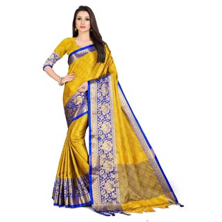 SVB Sarees Yellow And Blue Colour Embellished Saree