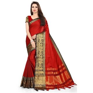 SVB Sarees Red And Black Colour Embellished Saree SVB Sarees Red And Black Colour Embellished Saree