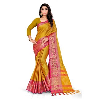 SVB Sarees Mustard And Pink Colour Embellished Saree SVB Sarees Mustard And Pink Colour Embellished Saree