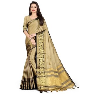                       SVB Sarees Cream And Black Colour Embellished Saree                                              