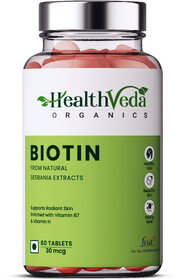 Health Veda Organics Biotin with Vitamin B7, (60 Capsules)...