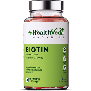 Health Veda Organics Biotin with Vitamin B7, (60 Capsules)...