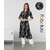 Fabclub Rayon Floral Foil Printed Front Slit A-Line Women Kurti (Black)