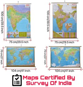 India  World Map (Both Political  Physical) Laminated Chart Hindi Medium  Set Of 4  Useful for UPSC and other exams