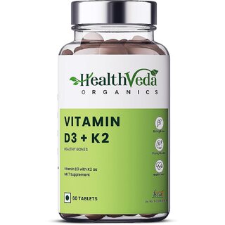 Health Veda Organics Vitamin D3+K2 For Healthy Bones with Vitamin D3  K2 as Mk7 Supplement (60 Tablet).