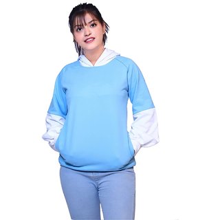                       AlyVal Womens Full Sleeve 100 Cotton Blue  White Sweatshirt Hoodies for Women, Small                                              
