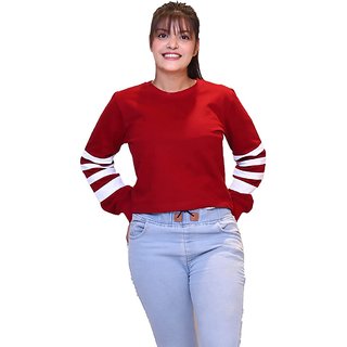                       AlyVal Womens Full Sleeve 100 Cotton Stripped Maroon Sweatshirt Hoodies for Women, Small                                              