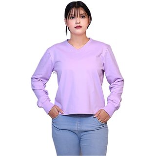                       AlyVal Womens Full Sleeve 100 Cotton Lavender V-Neck Sweatshirt Hoodies for Women, Small                                              