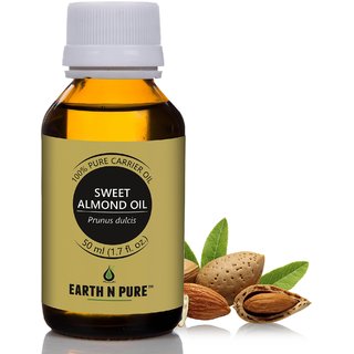                       Earth N Pure Sweet Almond Carrier Oil ( Badam Oil ) 100 Cold-Pressed, Natural, Unrefined, Therapeutic Grade (50Ml)                                              