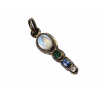                       Hoseki Antique Rare Quality Locket with Ceylon Blue Sapphire Columbian Emerald Panna Stone of Moon and Diamond                                              