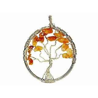                       Hoseki Antique Kalpavriksha Kalpataru Kalpadruma Kalpapadapa or Wish Fulfilling Crystal Citrine Gem Tree Locket                                              