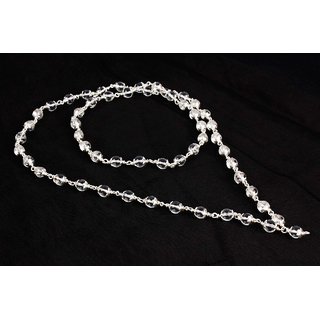 Crystal Quartz Sphatik Jap Mala Necklace 54 Beads 5 mm in silver Round for Meditation and Pooja (5 mm)