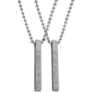                       M Men Style ValentineGift 4 Sided Vertical 3D Bar King & Queen Silver Zinc,Metal,Stainless Steel Pendant For Unisex                                              