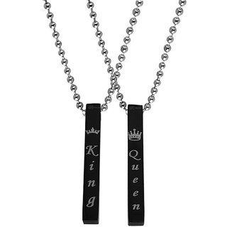                       M Men Style Valentine Gift 4 Sided Vertical 3D Bar Letter King  Queen Black Zinc,Metal,Pendant  For Unisex                                              