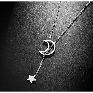                       AKANSHA Stunning Silver plated Moon Drop Star Necklace                                              