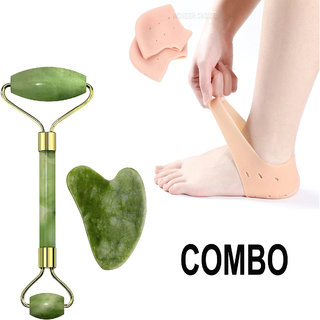 Combo Jade Face Massage Roller Facial Massager (With Gua Sha Stone)  1-Pair Anti Crack Heel Support Moisturizing Socks