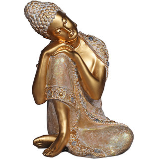Tansha Quo Resting Buddha Decorative Showpiece  -  22 cm (Polyresin, Gold)