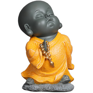 Tansha Quo Attitude Monk Mala In Right Decorative Showpiece  -  14 cm (Polyresin, Yellow)