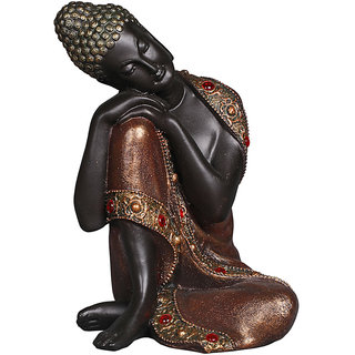 Tansha Quo Resting Buddha Decorative Showpiece  -  22 cm (Polyresin, Black)