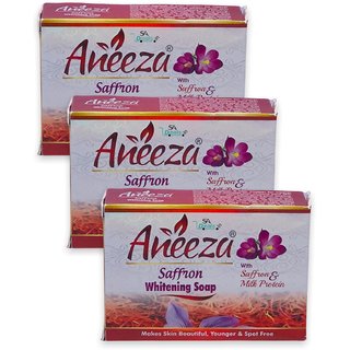                       Aneeza Saffron Whitening Soap, For On Face And Body 100g (Pack of 3, 100g Each)                                              