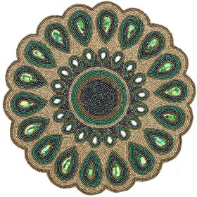 FliHaut Handcrafted Beautiful Beaded Placemat/Tablemat (15 X 15 Inches, Green  Blue)