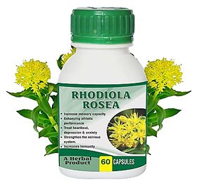 Rhodiola Rosea Standardized 500mg Premium Adaptogen Complex with Piperine (60 Veg.Capsules) (Pack of 1)
