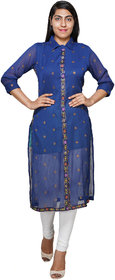 YES TEN Chiffon Printed Kurti Colour-Blue