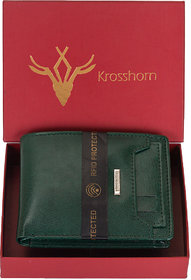 Krosshorn Men Green Faux Leather Regular RFID Wallet
