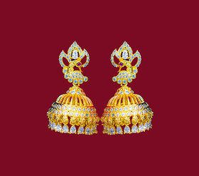 Jhumkas With Peacock Model And White Stone
