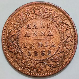                       1862 HALF ANNA VICTORIA QUEEN EXTREMELY RARE COIN                                              