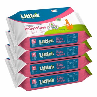 Little's Soft Cleansing Baby Wipes with Aloe Vera, Jojoba Oil and Vitamin E (80 Wipes) Pack of 4
