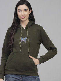 Kotty Womens Full Sleeves Hood Neck Olive Sweatshirts