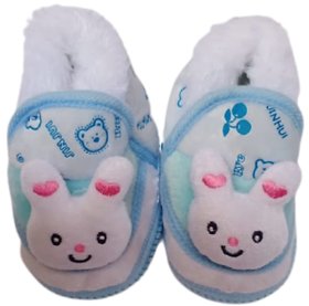 Aurapuro Baby Boys And Girls Blue Cotton Fur Booties For 6 To 12 Months