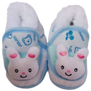 AURAPURO Baby Boys And Girls Blue Cotton Fur Booties For 6 To 12 Months