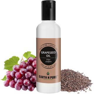                       Earth N Pure Grapeseed Oil 100 Cold-Pressed, Pure, Natural, Unrefined, Therapeutic Grade Carrier Oil (200ML)                                              