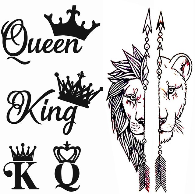 King Queen Tattoo Waterproof Male and Female Temporary Body Tattoo