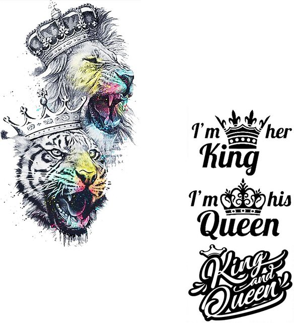 King Queen Tattoo Waterproof Male and Female Temporary Body Tattoo