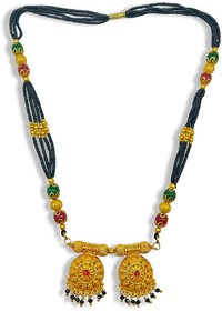 Digital Dress Room Long Mangalsutra Designs Peacock Pendant with black beads