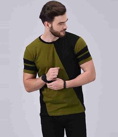 Men's Color Block Green Black T-shirt
