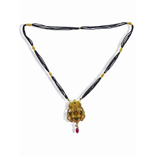 Digital Dress Room Long Mangalsutra Designs Flower Pendant with Beads Chain