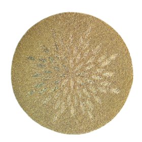 FliHaut Handcrafted Beautiful Beaded Placemat/Tablemat (14 Inches) (Dark Golden Diamond Mat)