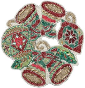 FliHaut Handcrafted Beaded Placemat (14 Inches) (Red Christmas Bells)
