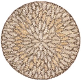 FliHaut Handcrafted Beautiful Round Beaded Decorative Placemat for Dining Table, 14 Inches (Rustic Copper)