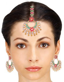 Om jewels Gold Plated Traditional Designe Maangtikka With Earring  Wedding Jewellery For Women Girl