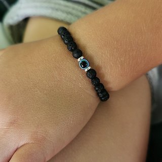                      Evil Eye Bracelet Semi Precious Gemstone Onyx Lava Rock Healing Crystal Bracelet for Men Kabbalah Bracelet                                              
