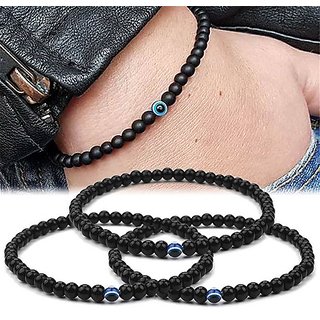                       Black Beads Bracelet with Evil Eye Stone and Buddha Nazar Suraksha Kawach for Men and Women                                              