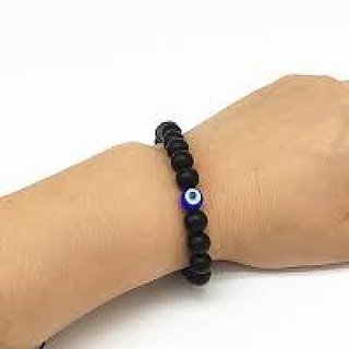                      Black Beads Bracelet with Evil Eye Stone and Buddha Nazar Suraksha Kawach for Men and Women                                              