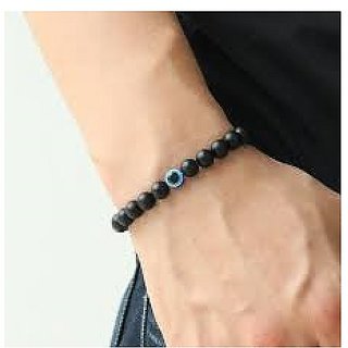                       Evil Eye Bracelet Semi Precious Gemstone Onyx Lava Rock Healing Crystal Bracelet for Men Kabbalah Bracelet                                              