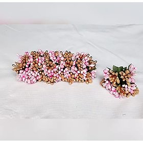 PK Accessories Short Gold and Pink veni/Artificial flowers/Gajara/Bridal Floral Accessories
