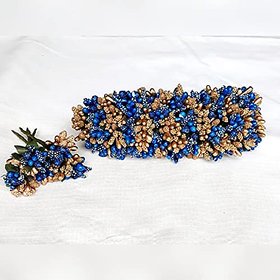 PK Accessories Short Gold and Blue veni/Artificial flowers/Gajara/Bridal Floral Accessories